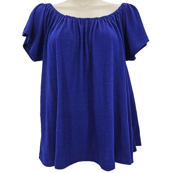 Anthropologie Akemi + Kin Womans size S Edna Off The Shoulder Top Blue Gauzy - Picture 1 of 7